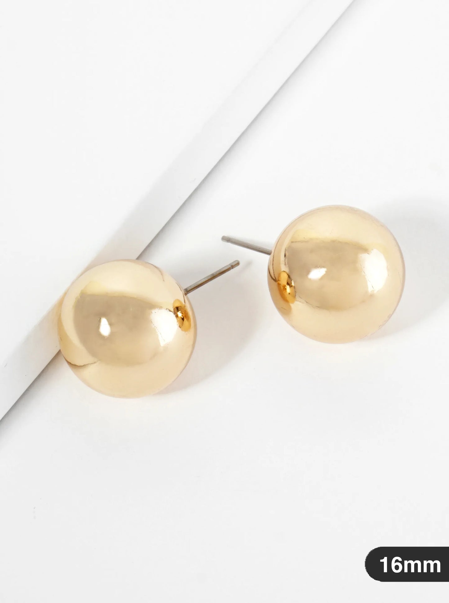 Polished Metal 16mm Brass Ball Stud Earrings