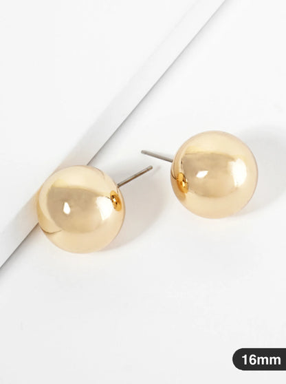 Polished Metal 16mm Brass Ball Stud Earrings