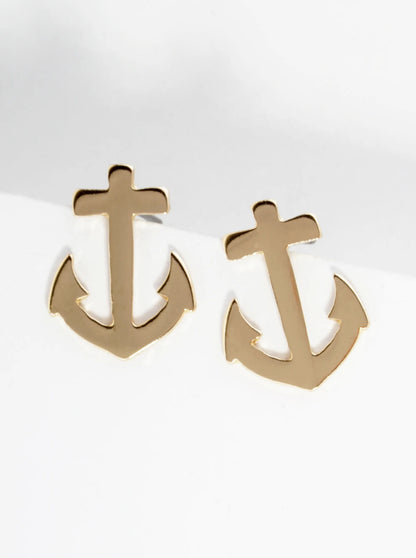 Polished Metal 17mm Anchor Nautical Stud Earrings