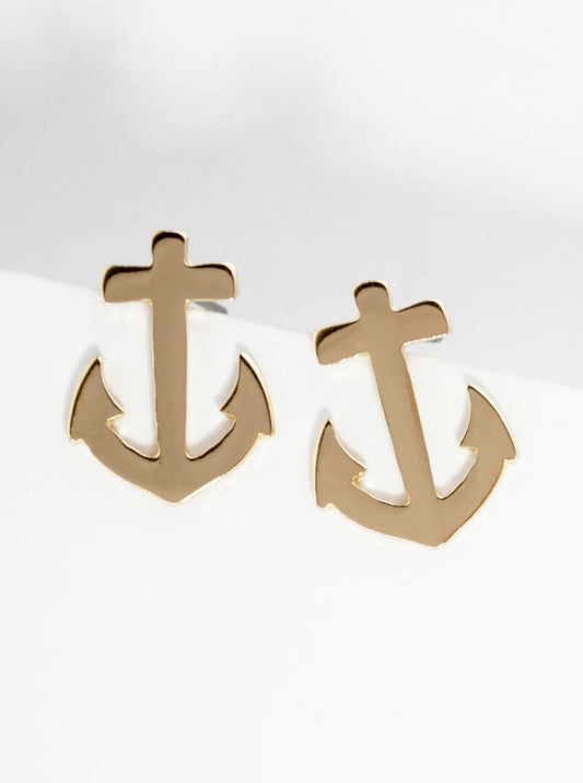 Polished Metal 17mm Anchor Nautical Stud Earrings