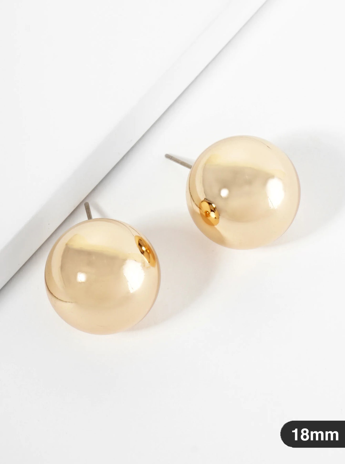 Polished Metal 18mm Brass Ball Stud Earrings
