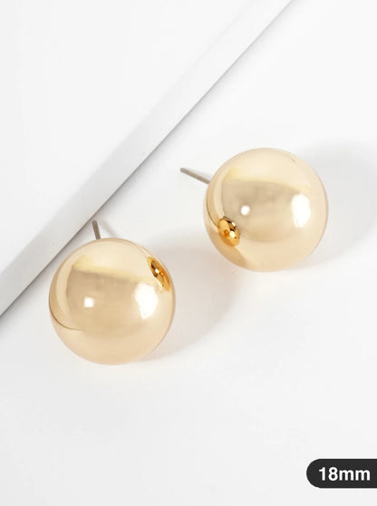 Polished Metal 18mm Brass Ball Stud Earrings