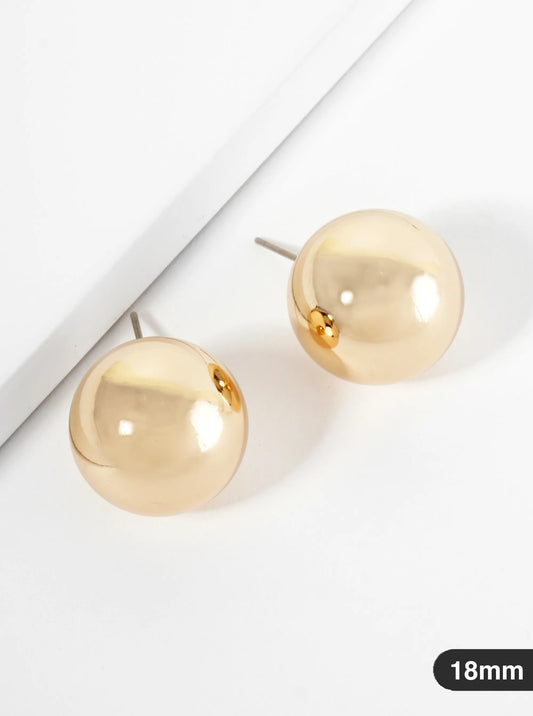 Polished Metal 18mm Brass Ball Stud Earrings