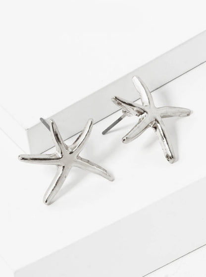 Polished Metal 20mm Starfish Stud Earrings
