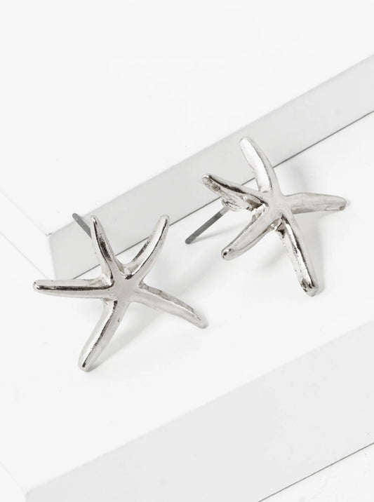 Polished Metal 20mm Starfish Stud Earrings
