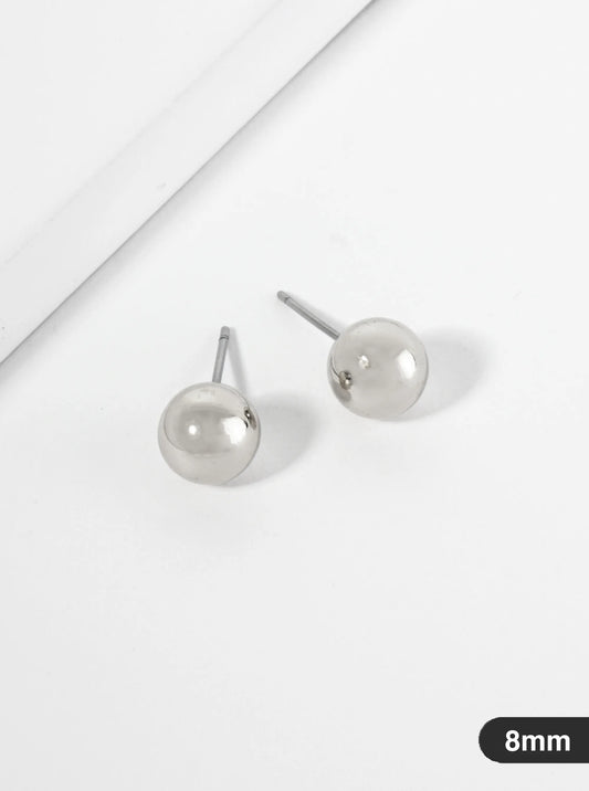 Polished Metal 8mm Brass Ball Stud Earrings