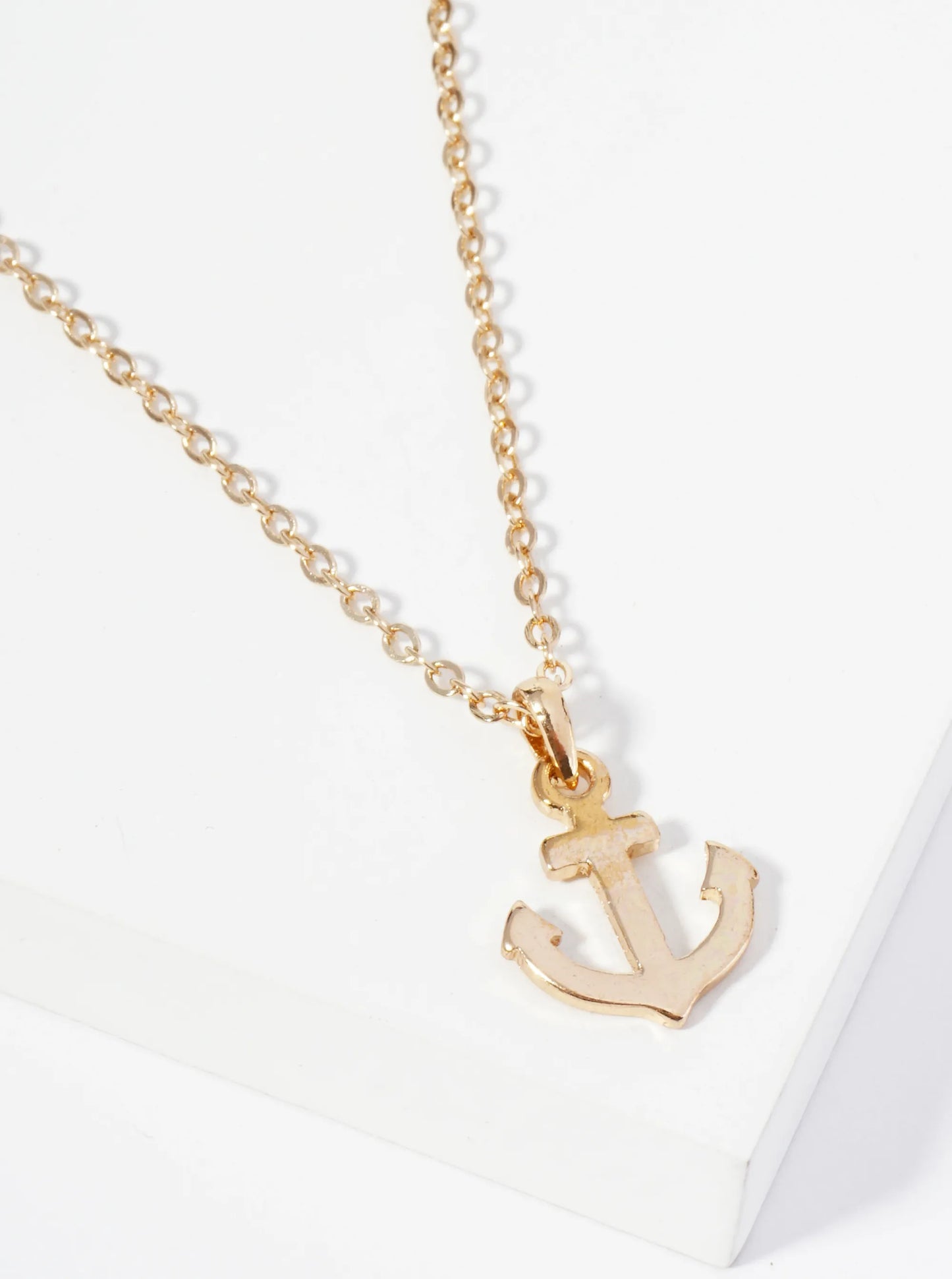 Polished Metal Anchor Pendant Necklace