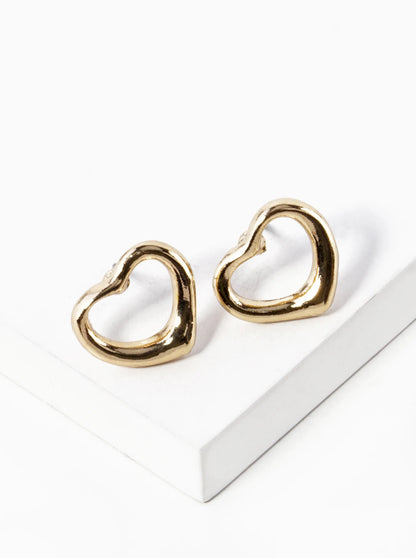 Polished Metal Heart Stud Earrings