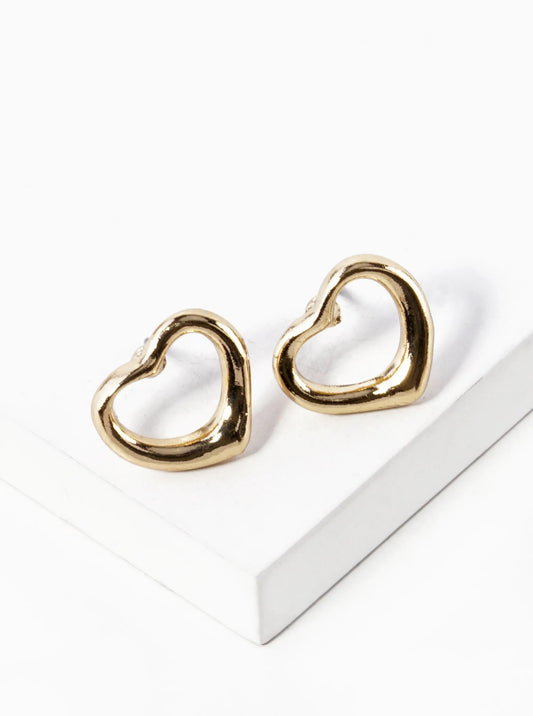 Polished Metal Heart Stud Earrings