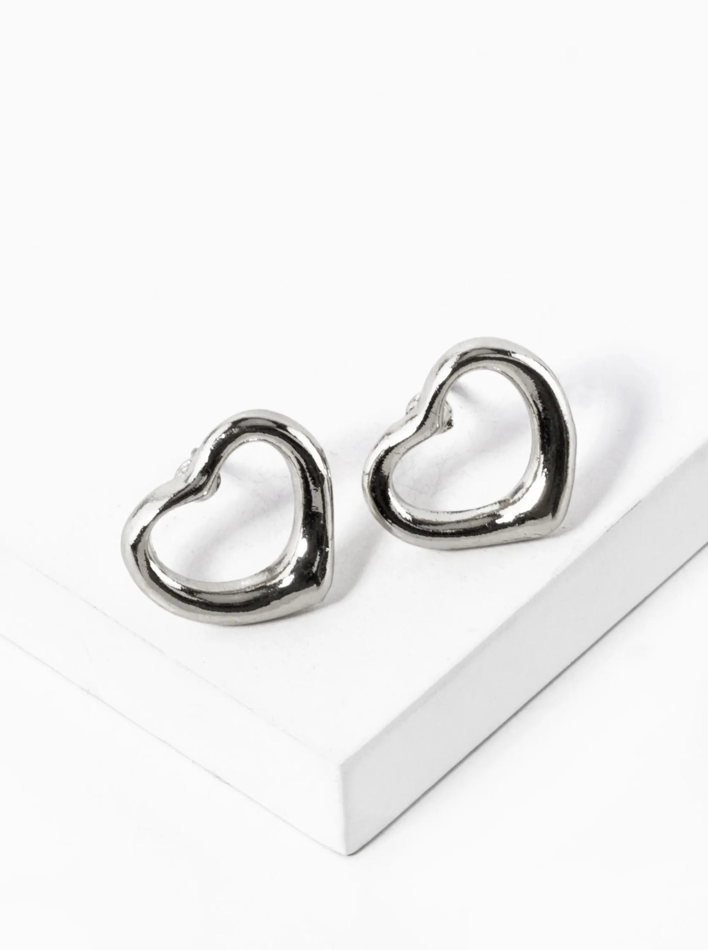 Polished Metal Heart Stud Earrings