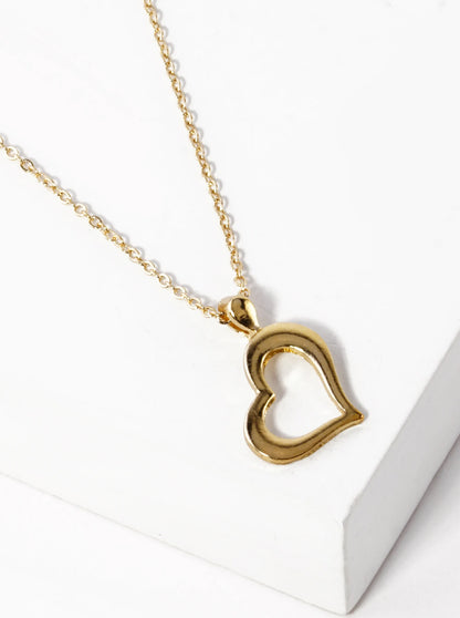 Polished Metal Sideways Heart Pendant Necklace
