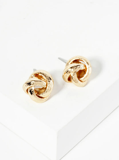 Polished Metal Textured 12mm Love Knot Stud Earrings