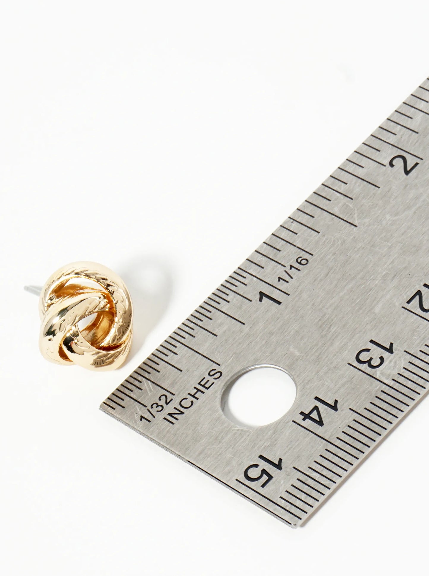 Polished Metal Textured 12mm Love Knot Stud Earrings