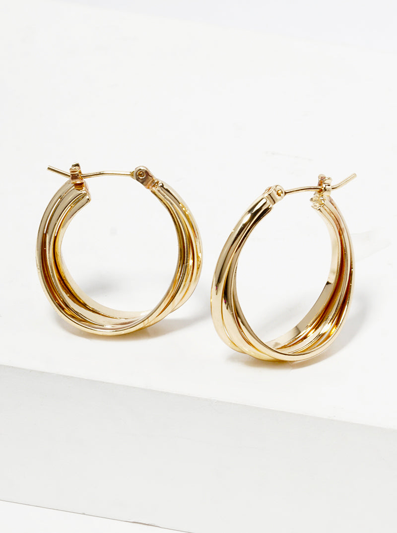 Radiant Tri-Layer 18K Gold Dipped 25mm Leverback Hoop Earrings