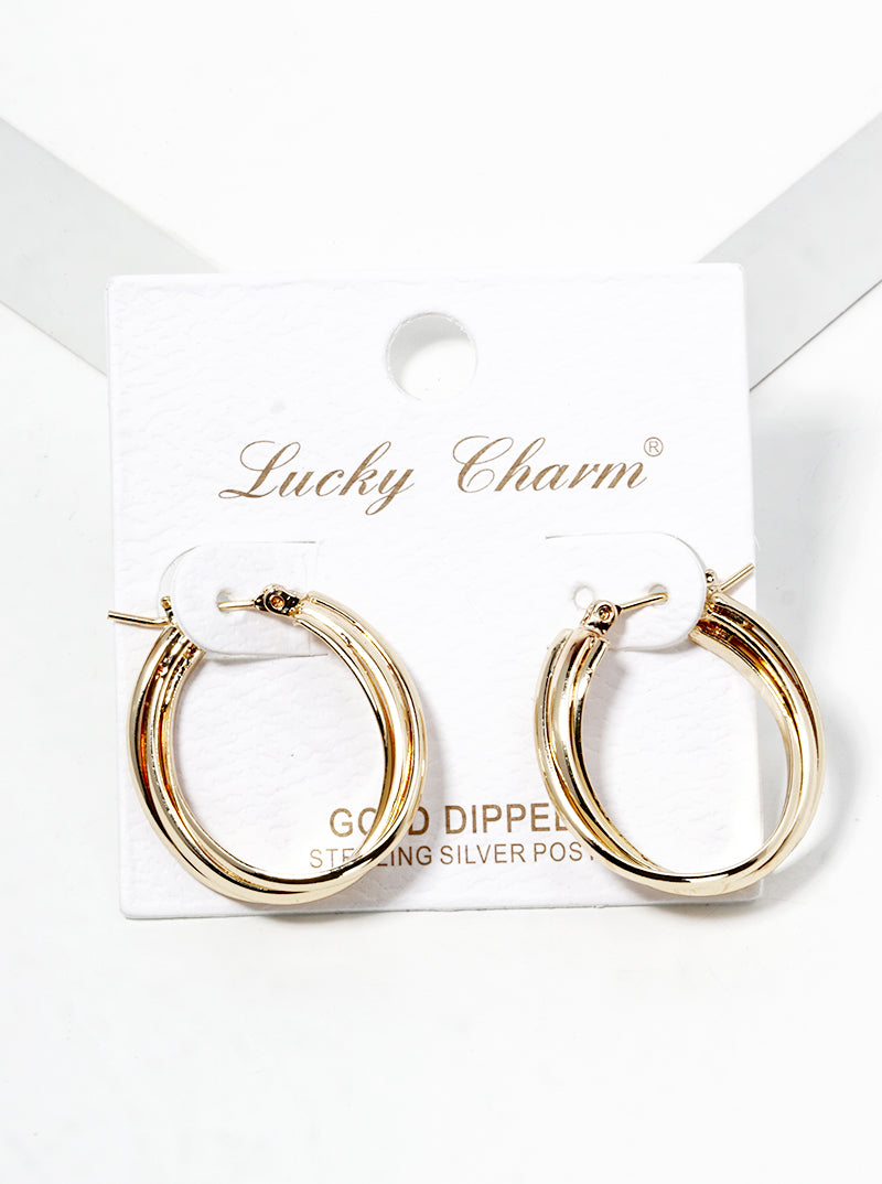 Radiant Tri-Layer 18K Gold Dipped 25mm Leverback Hoop Earrings