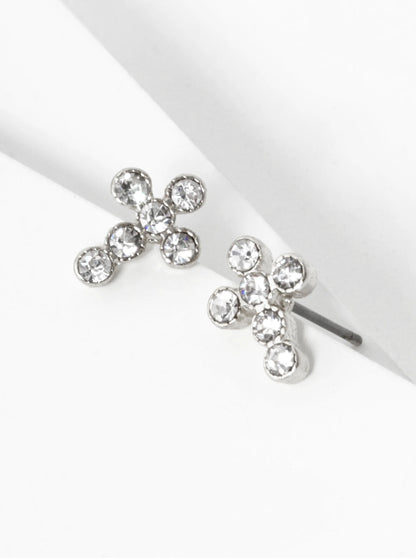 Rhinestone 11mm Cross Stud Earrings