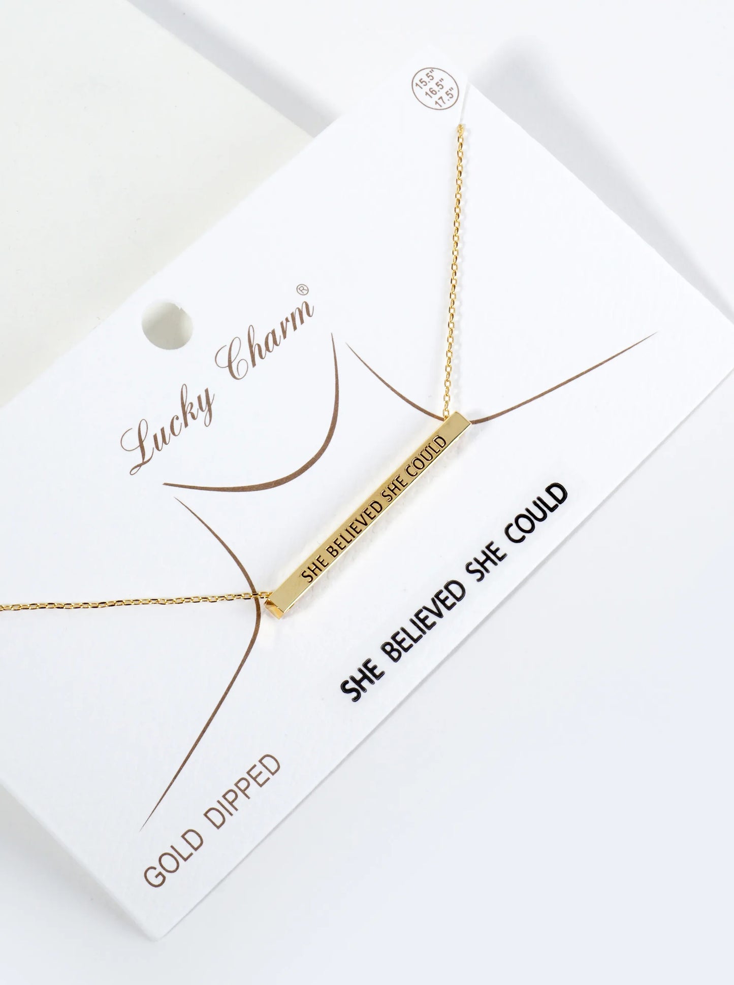 She Believed She Could Engraved 18K Gold Dipped Horizontal Brass Bar Pendant Inspirational Necklace