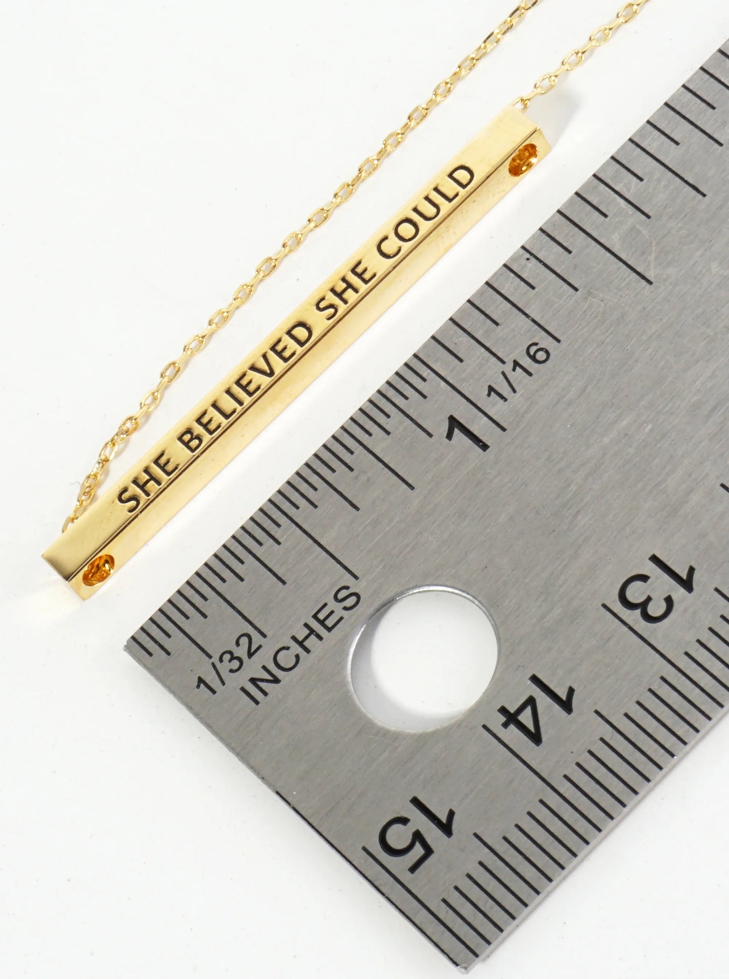 She Believed She Could Engraved 18K Gold Dipped Horizontal Brass Bar Pendant Inspirational Necklace