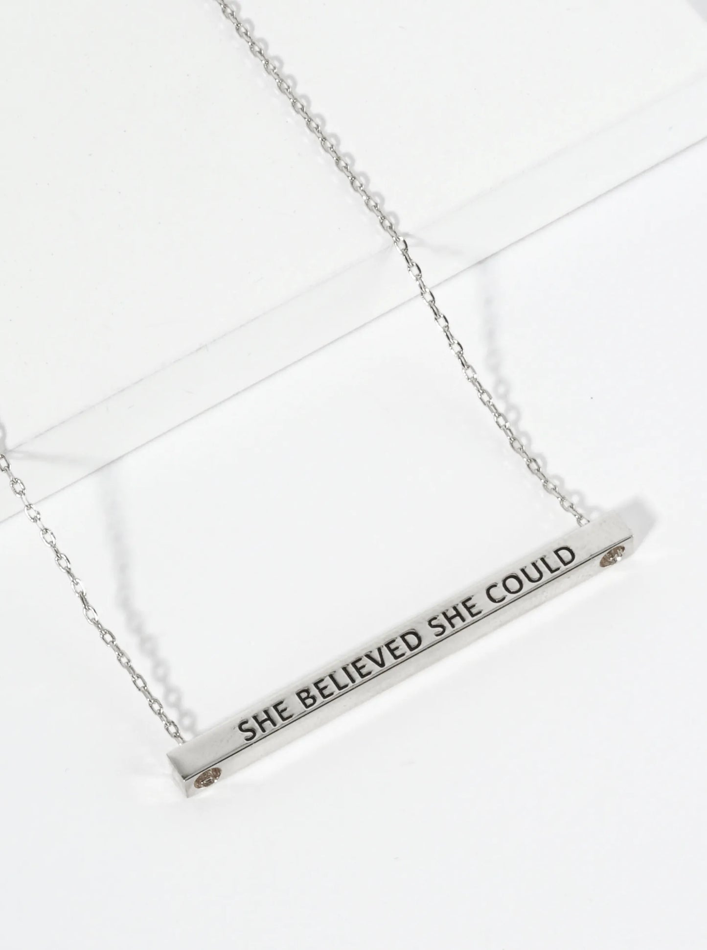 She Believed She Could Engraved 18K Gold Dipped Horizontal Brass Bar Pendant Inspirational Necklace