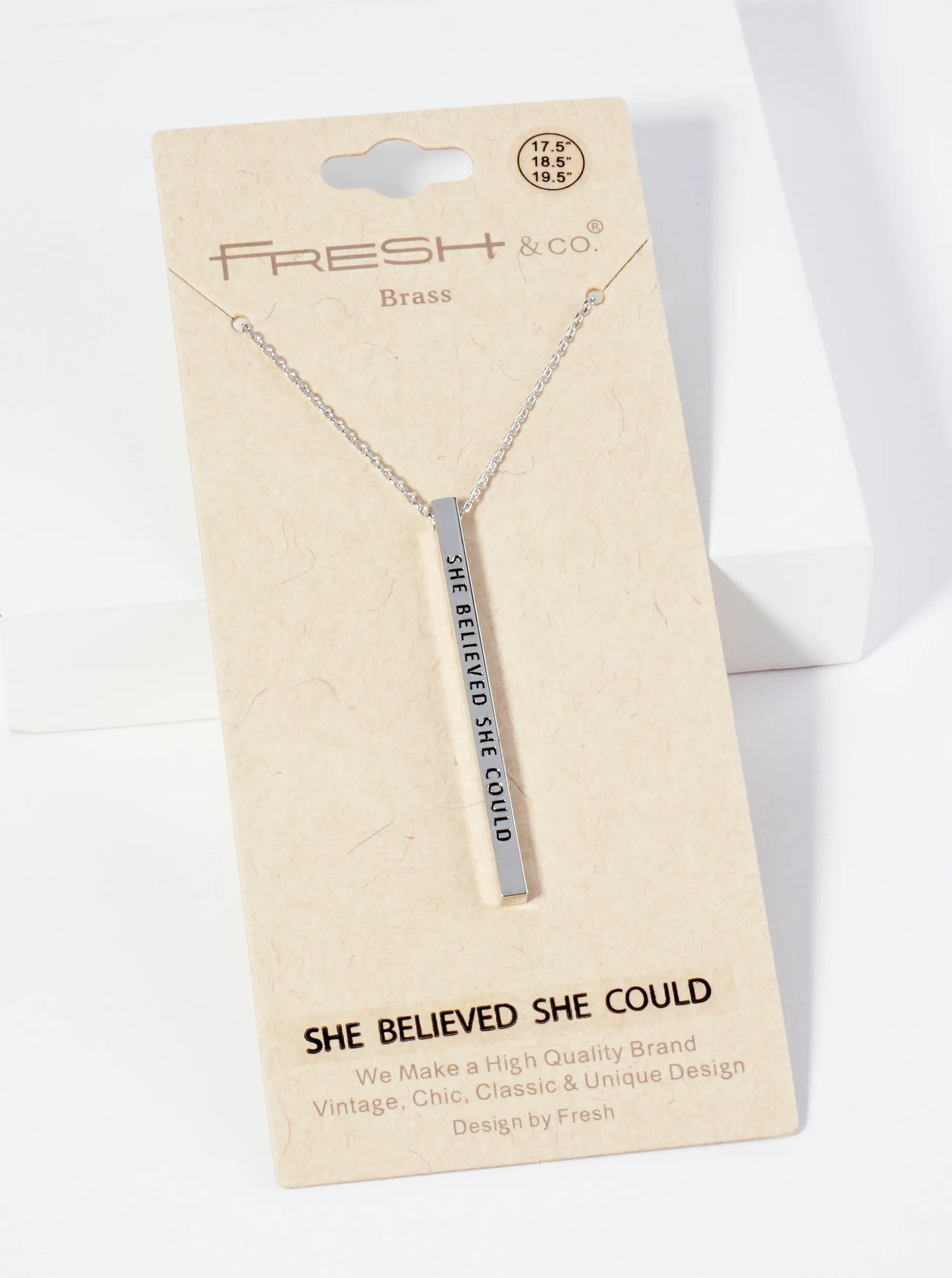 She Believed She Could Engraved Vertical Bar Pendant Inspirational Necklace