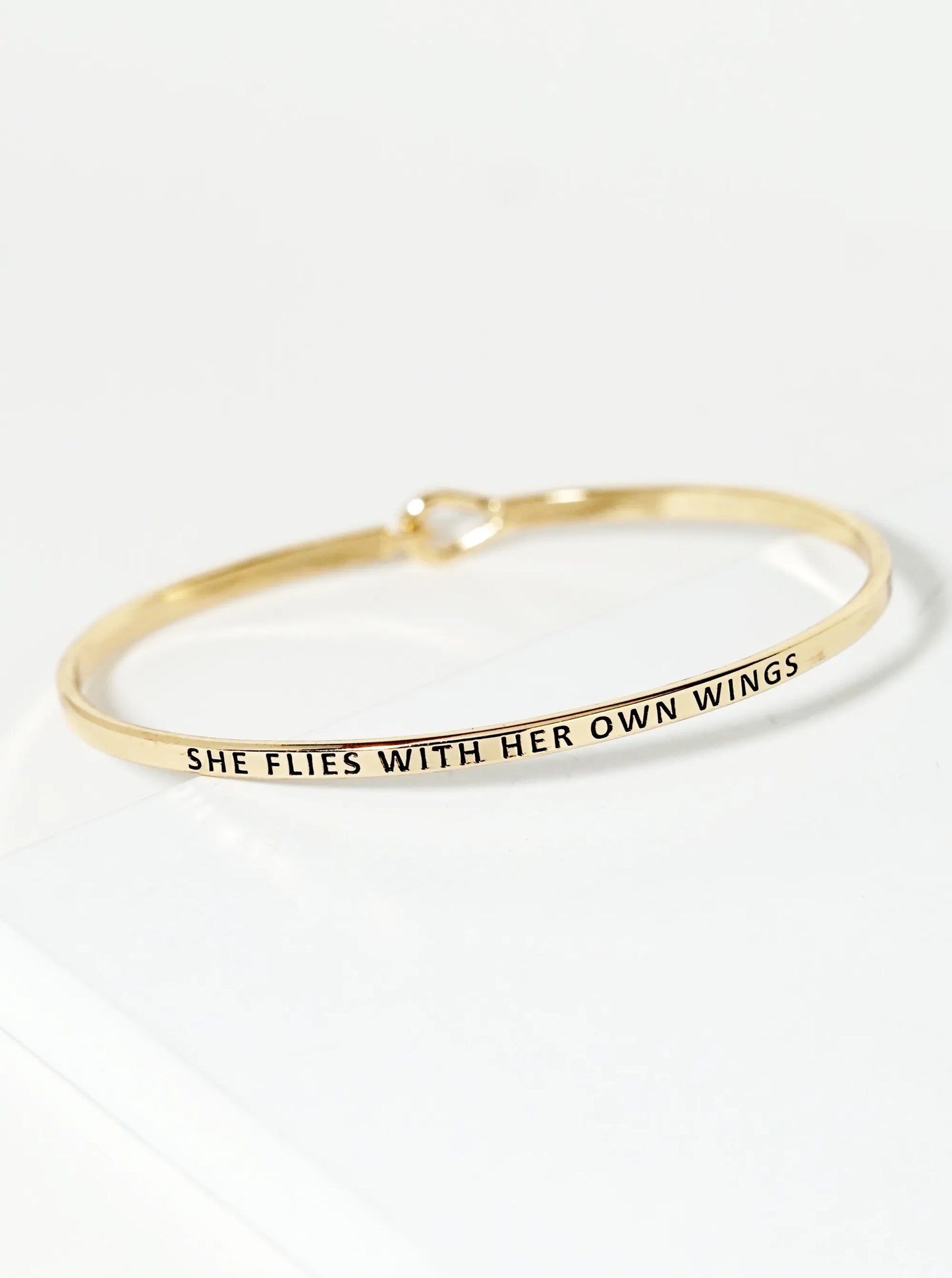 She Flies With Her Own Wings Engraved Inspirational Bangle Bracelet