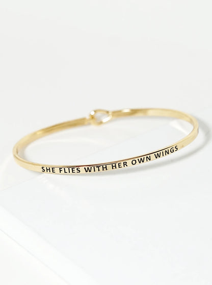 She Flies With Her Own Wings Engraved Inspirational Bangle Bracelet