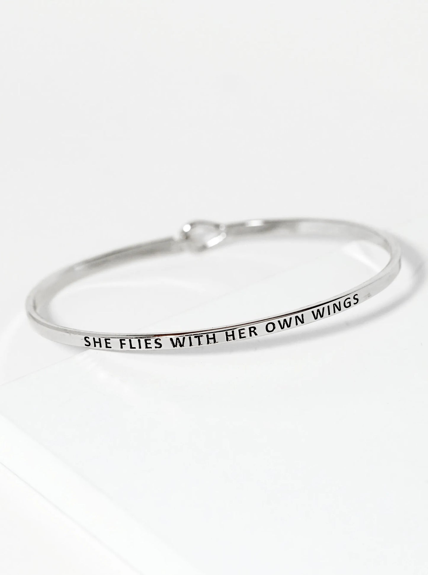 She Flies With Her Own Wings Engraved Inspirational Bangle Bracelet