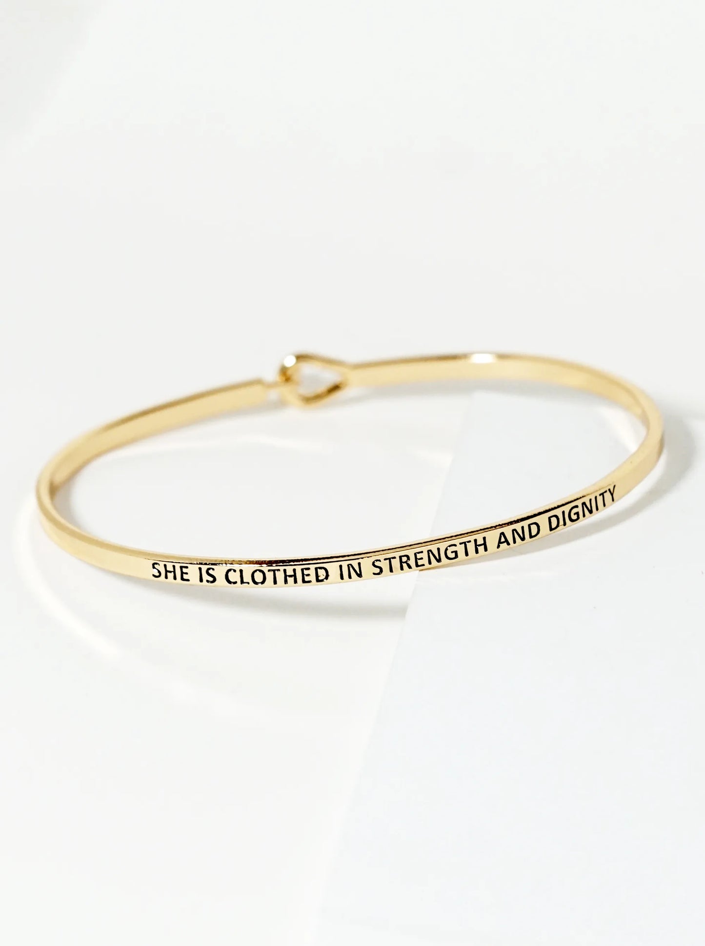 She Is Clothed In Strength And Dignity Engraved Inspirational Bangle Bracelet