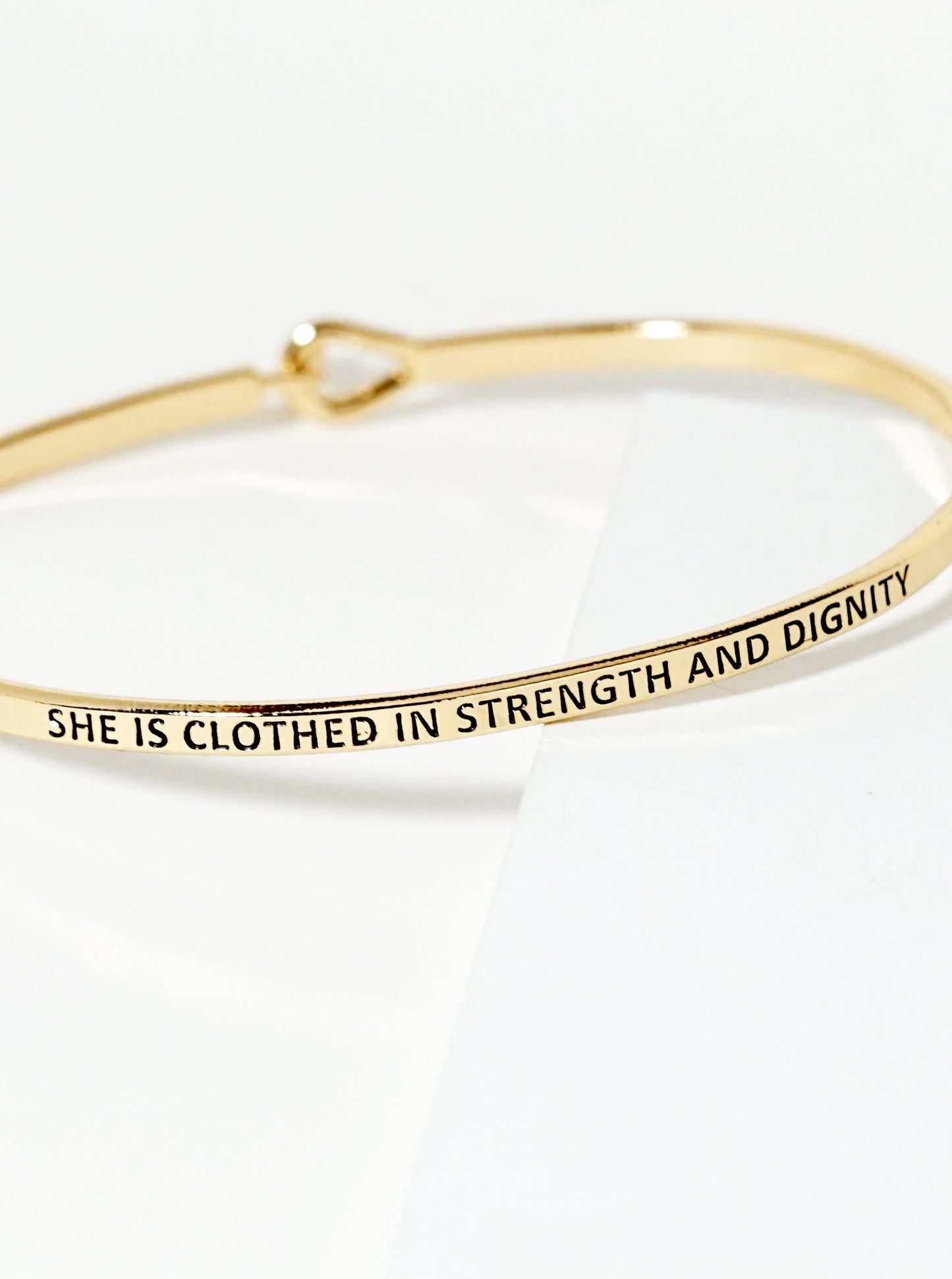 She Is Clothed In Strength And Dignity Engraved Inspirational Bangle Bracelet