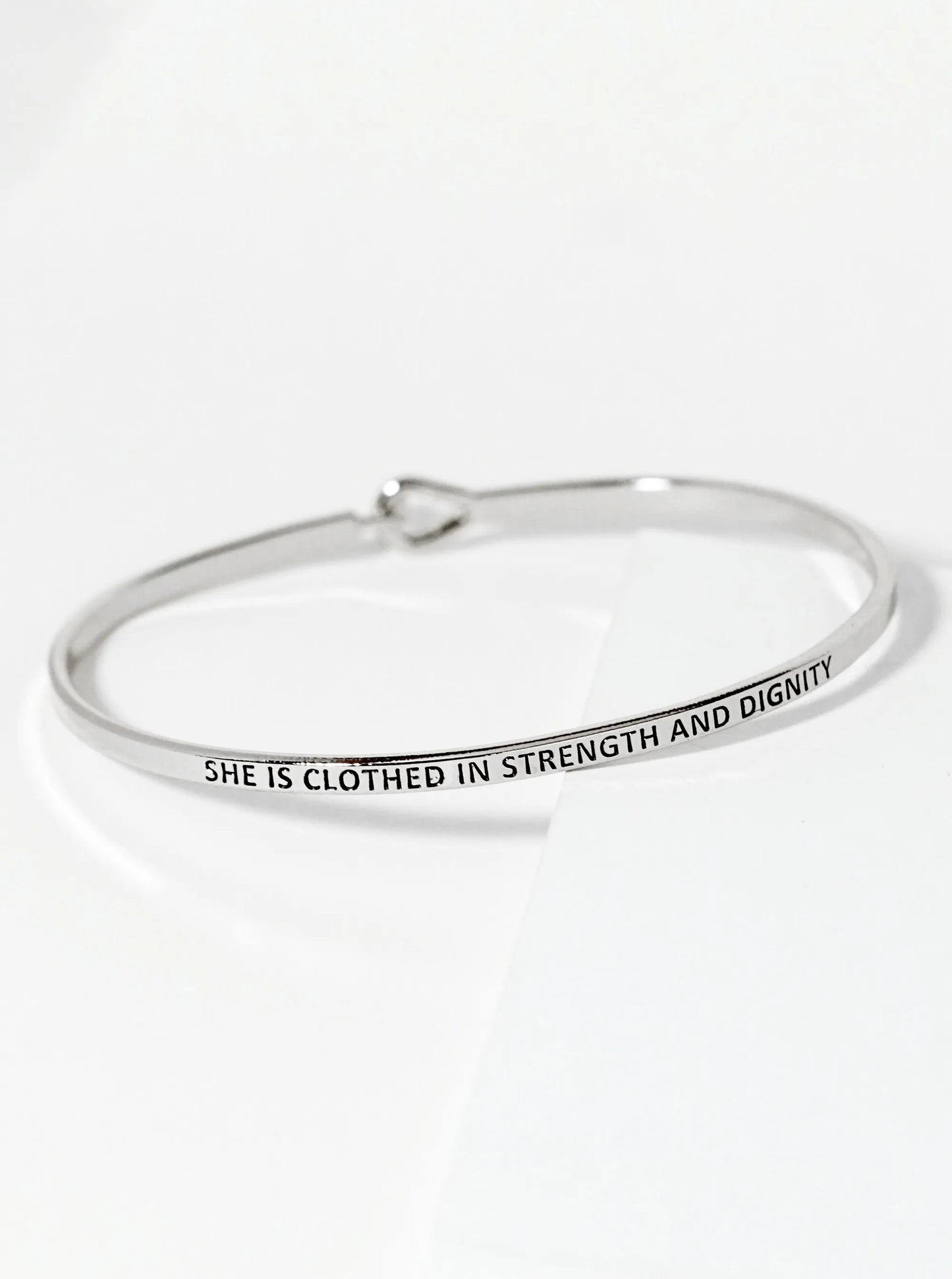 She Is Clothed In Strength And Dignity Engraved Inspirational Bangle Bracelet