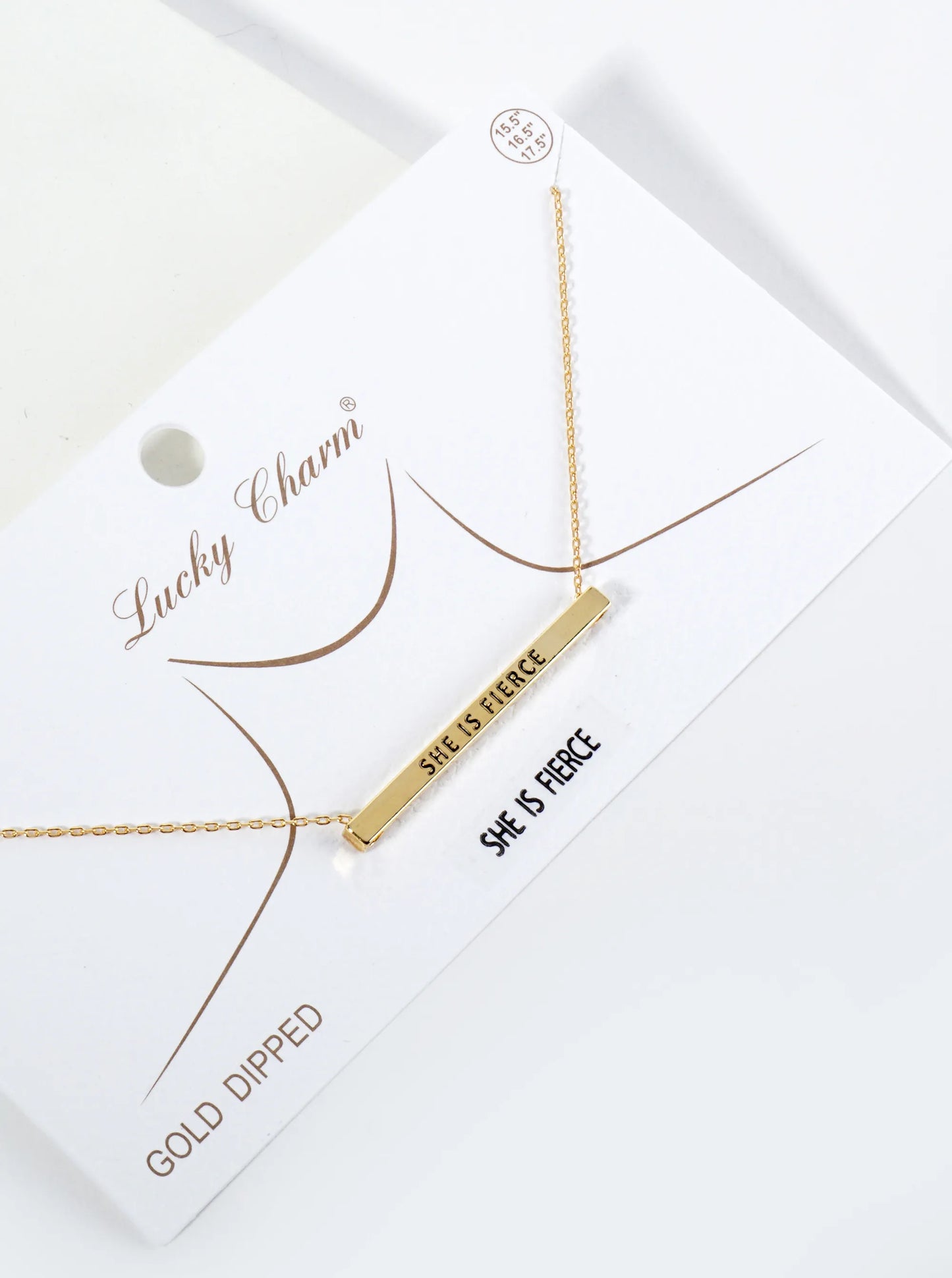 She Is Fierce Engraved 18K Gold Dipped Horizontal Brass Bar Pendant Inspirational Necklace