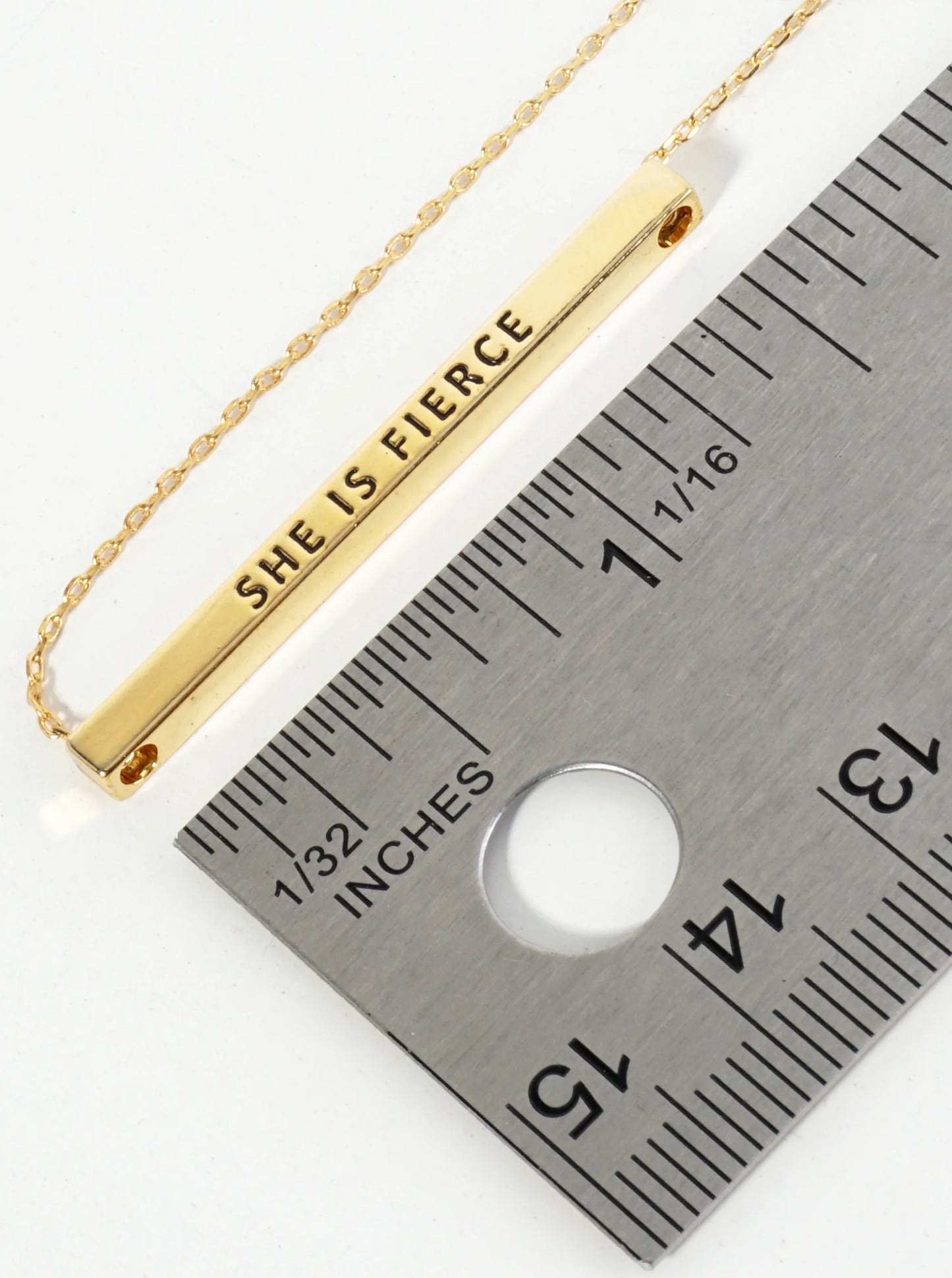 She Is Fierce Engraved 18K Gold Dipped Horizontal Brass Bar Pendant Inspirational Necklace