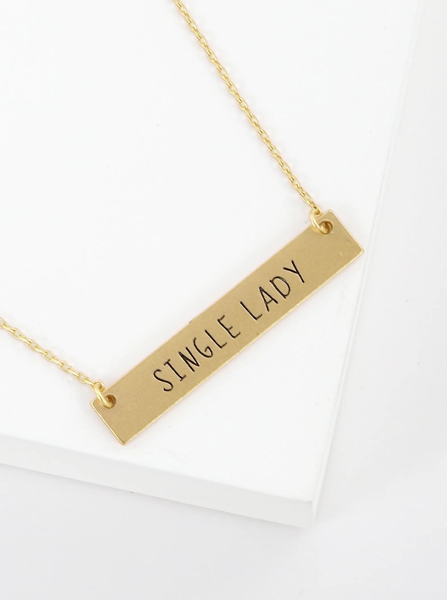 Single Lady Engraved Horizontal Bar Pendant Necklace