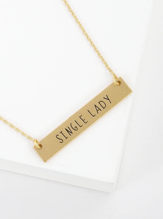 Single Lady Engraved Horizontal Bar Pendant Necklace