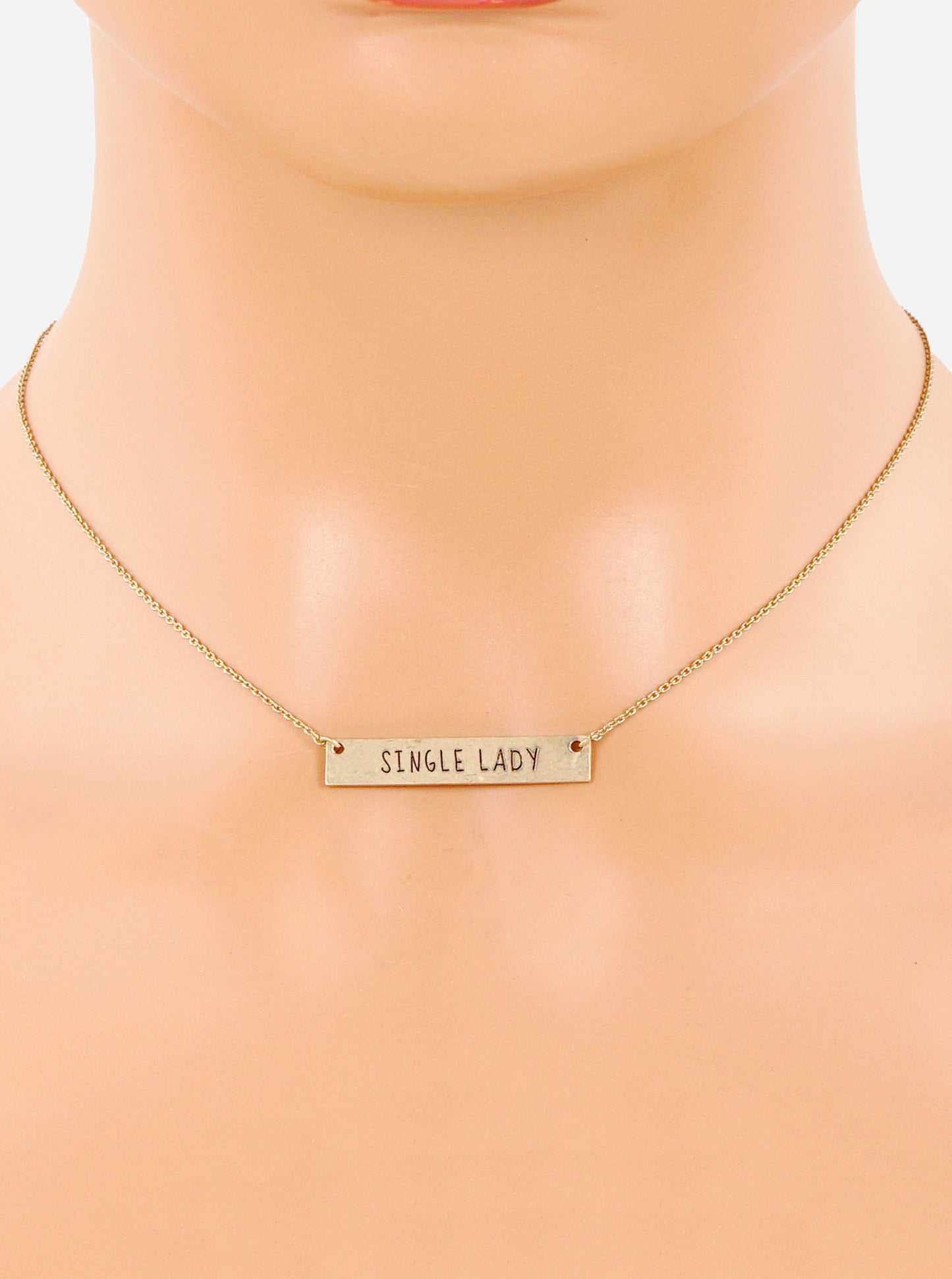 Single Lady Engraved Horizontal Bar Pendant Necklace
