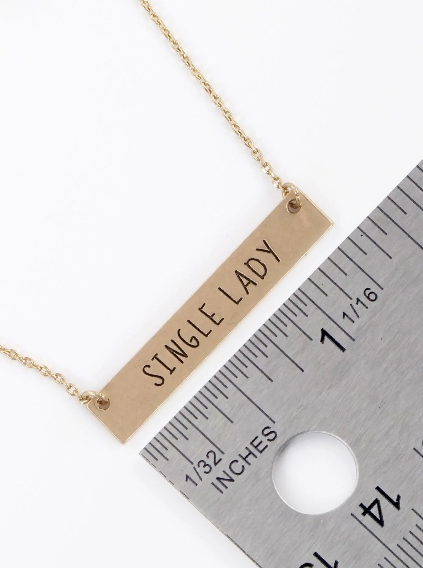 Single Lady Engraved Horizontal Bar Pendant Necklace