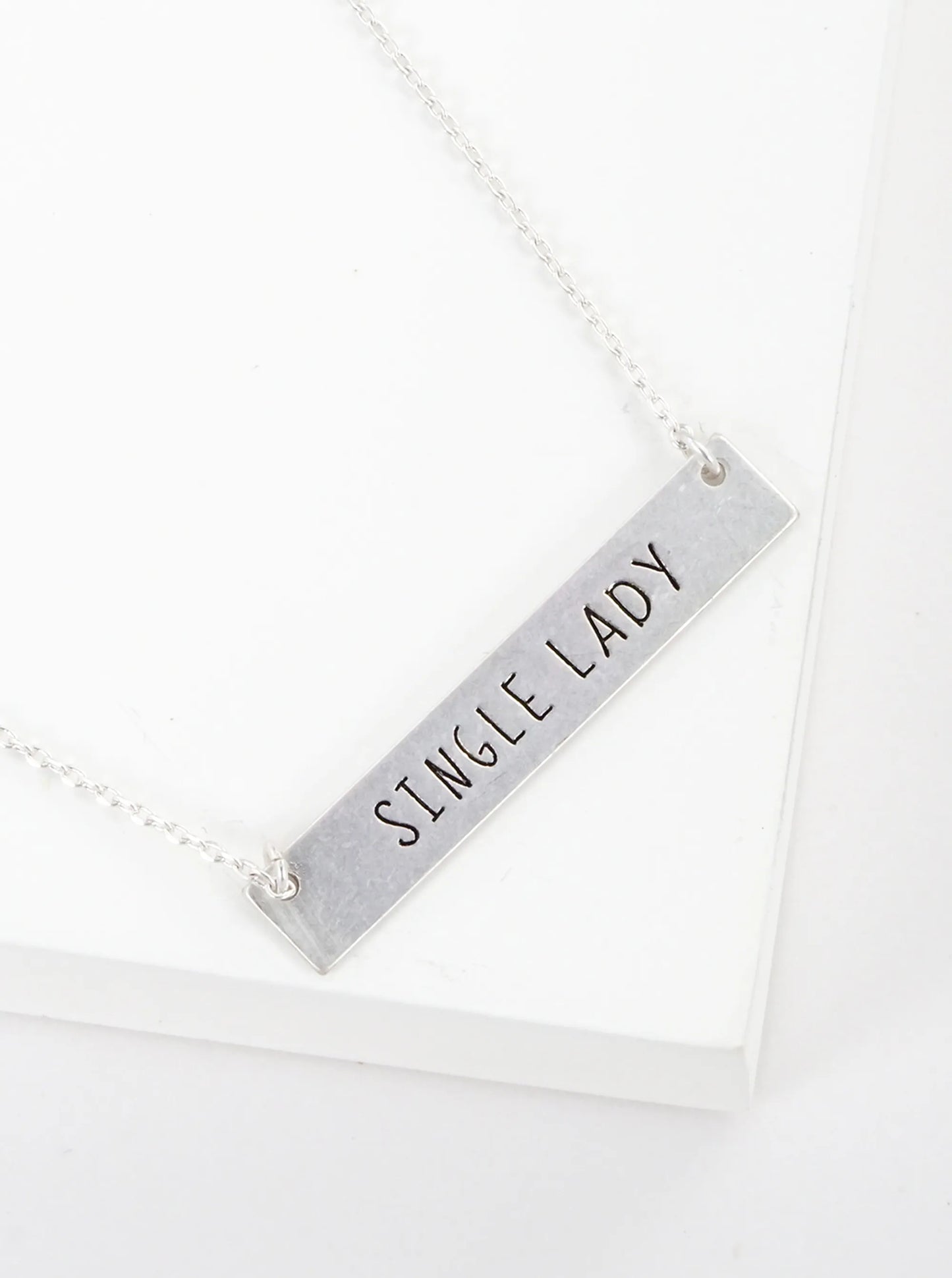 Single Lady Engraved Horizontal Bar Pendant Necklace