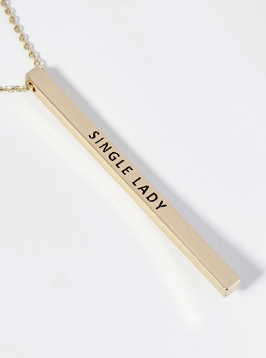 Single Lady Engraved Vertical Bar Pendant Inspirational Necklace