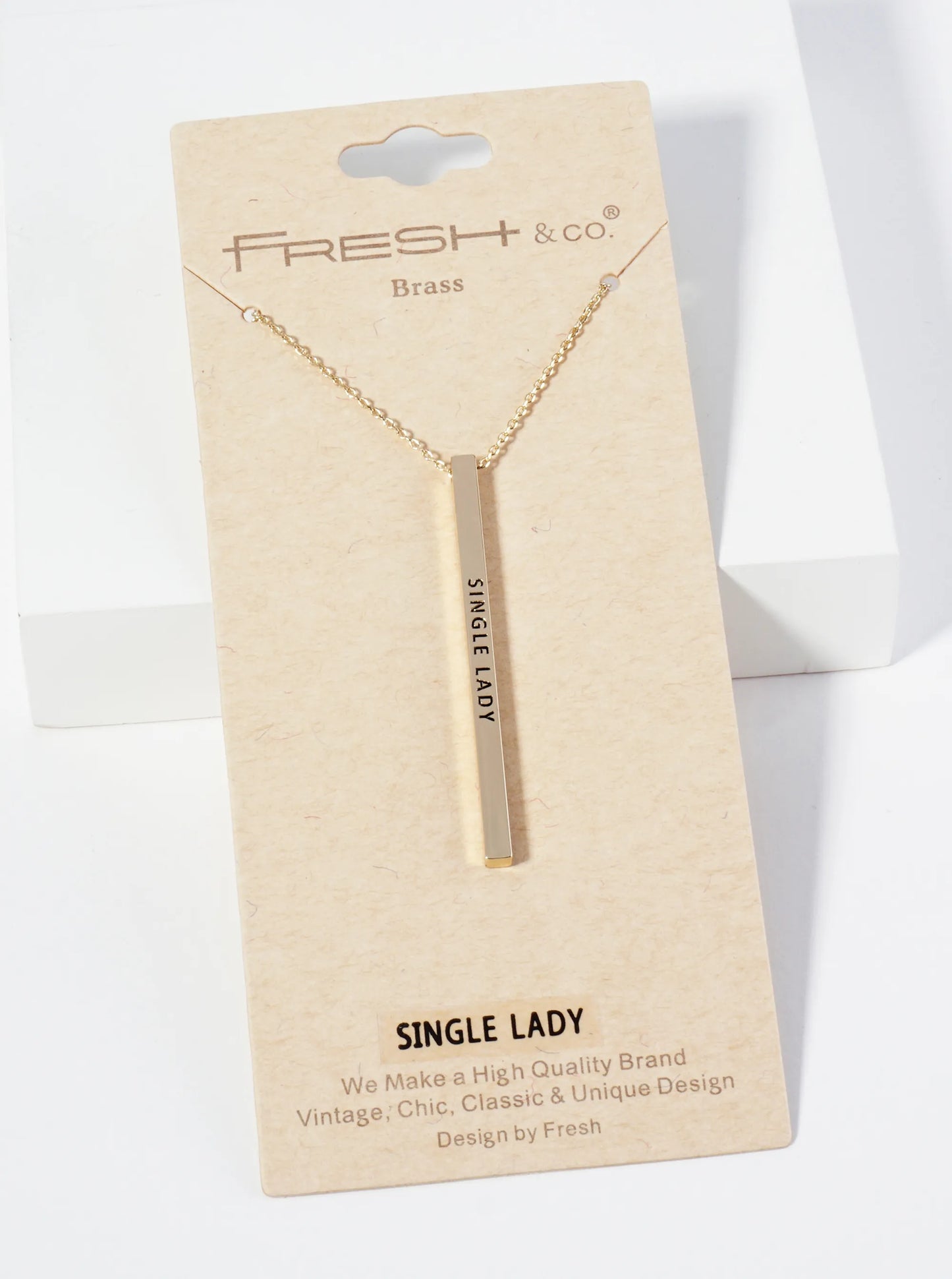 Single Lady Engraved Vertical Bar Pendant Inspirational Necklace