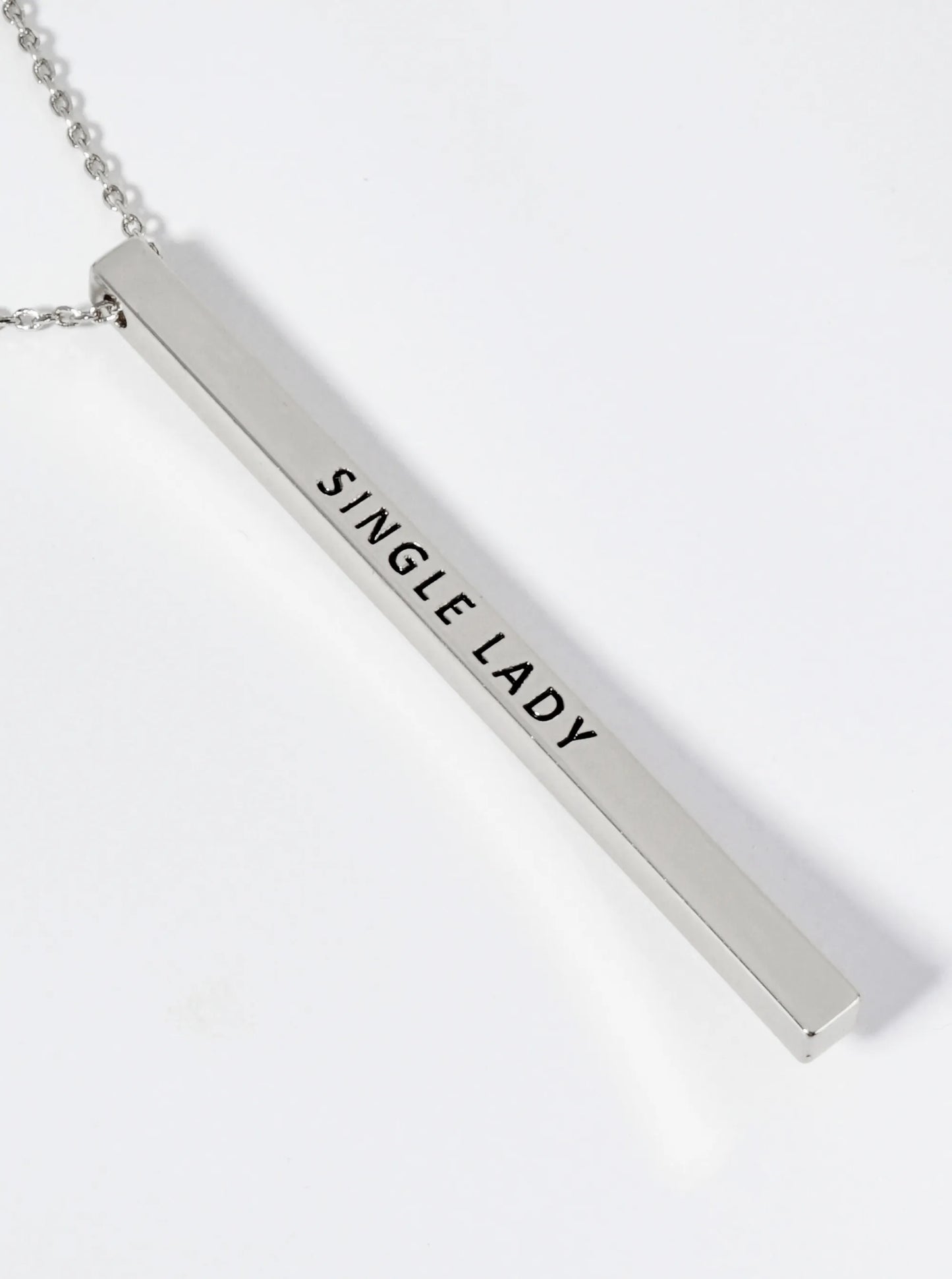Single Lady Engraved Vertical Bar Pendant Inspirational Necklace
