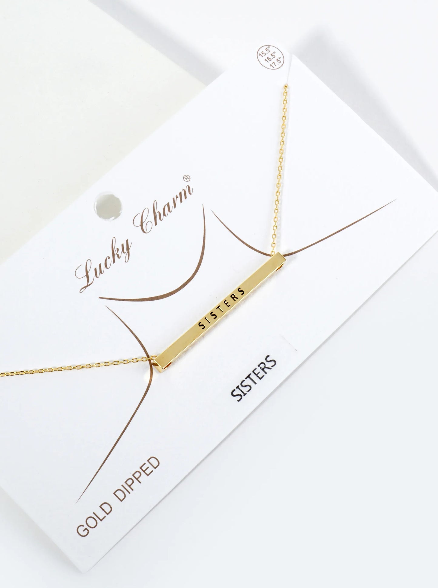Sisters Engraved 18K Gold Dipped Horizontal Brass Bar Pendant Inspirational Necklace