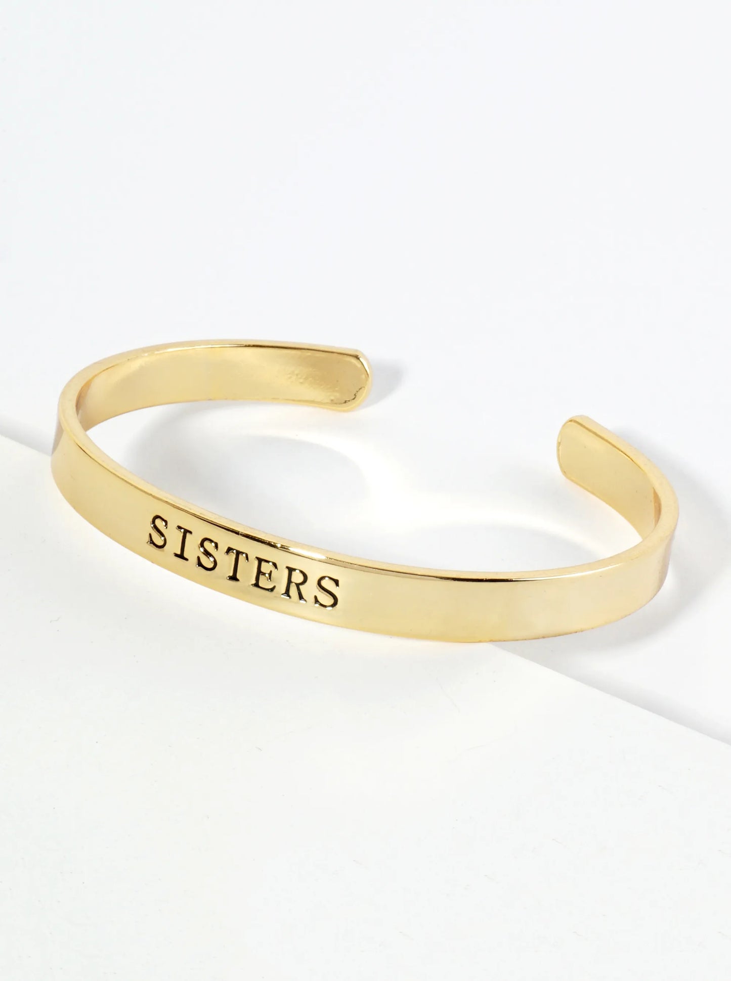 Sisters Engraved 18K Gold Dipped Open Cuff Bangle Bracelet