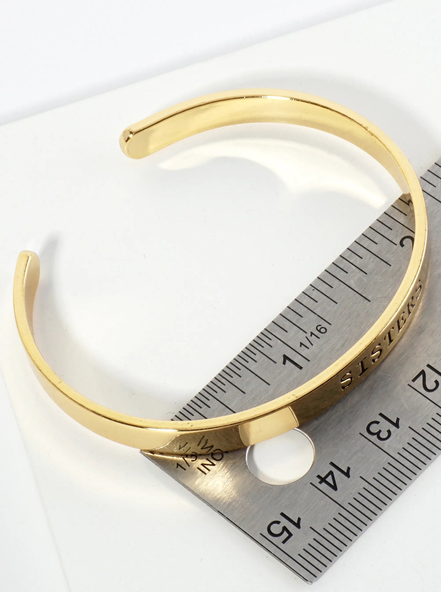 Sisters Engraved 18K Gold Dipped Open Cuff Bangle Bracelet