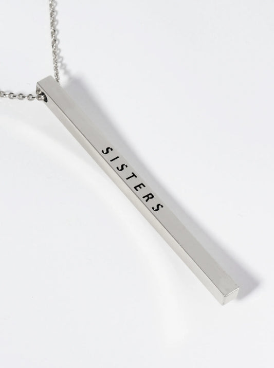 Sisters Engraved Vertical Bar Pendant Inspirational Necklace