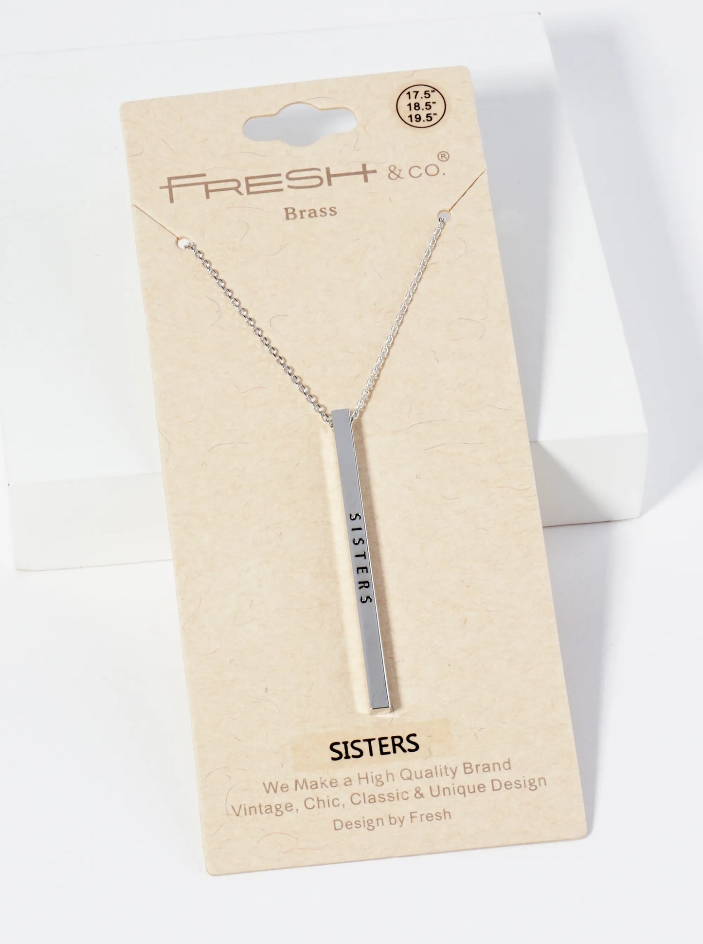 Sisters Engraved Vertical Bar Pendant Inspirational Necklace