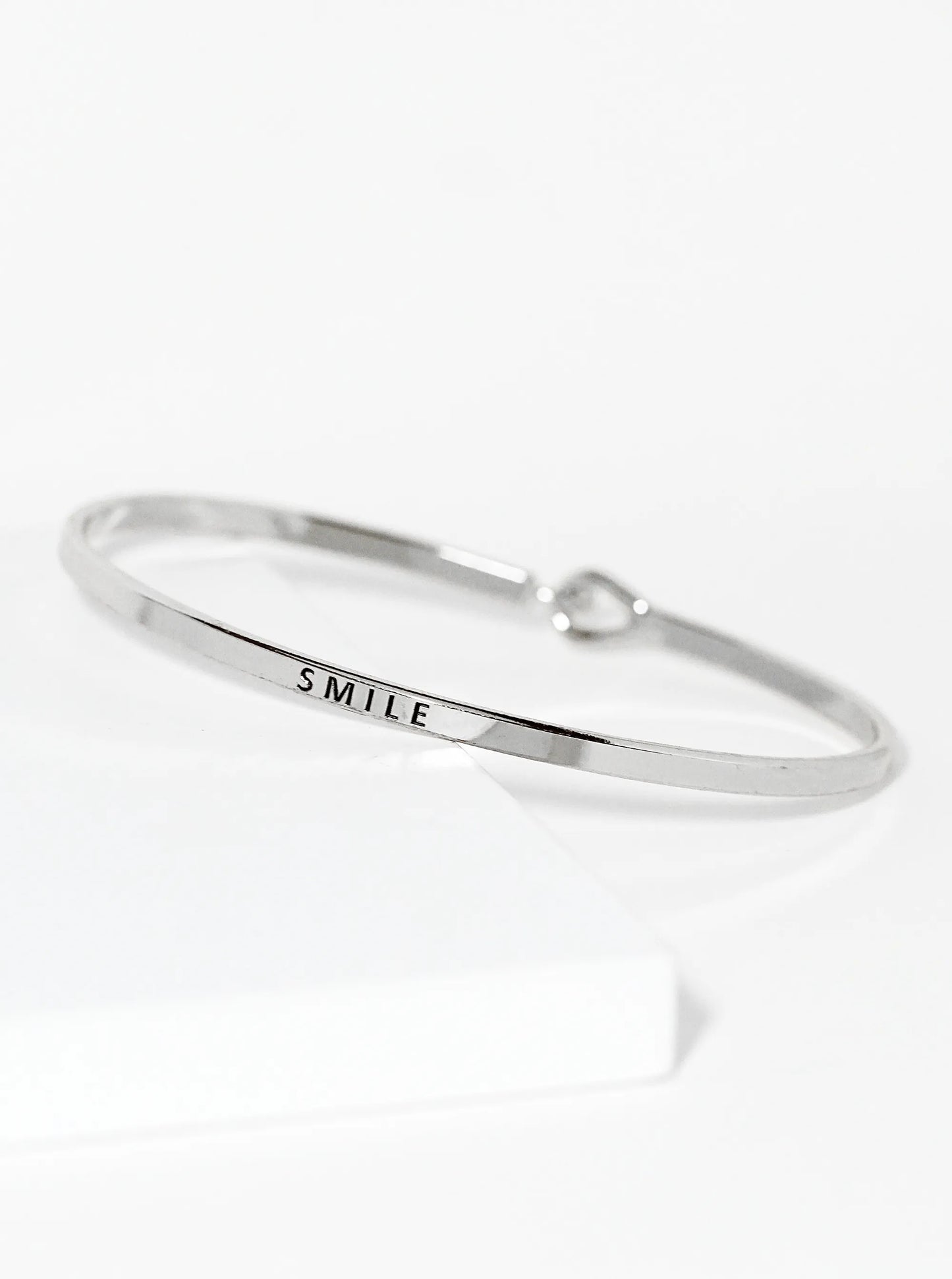 Smile Engraved Inspirational Bangle Bracelet