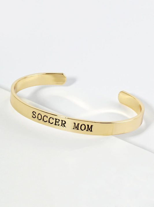 Soccer Mom Engraved 18K Gold Dipped Open Cuff Bangle Bracelet