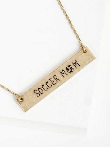 Soccer Mom Engraved Horizontal Bar Pendant Necklace