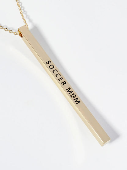 Soccer Mom Engraved Vertical Bar Pendant Inspirational Necklace