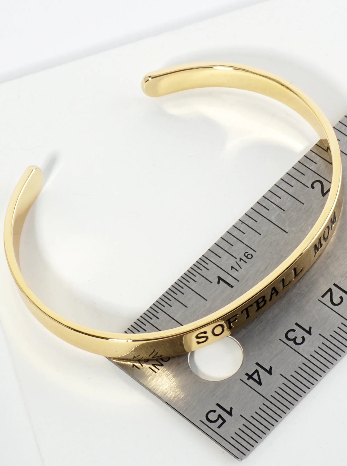 Softball Mom Engraved 18K Gold Dipped Open Cuff Bangle Bracelet